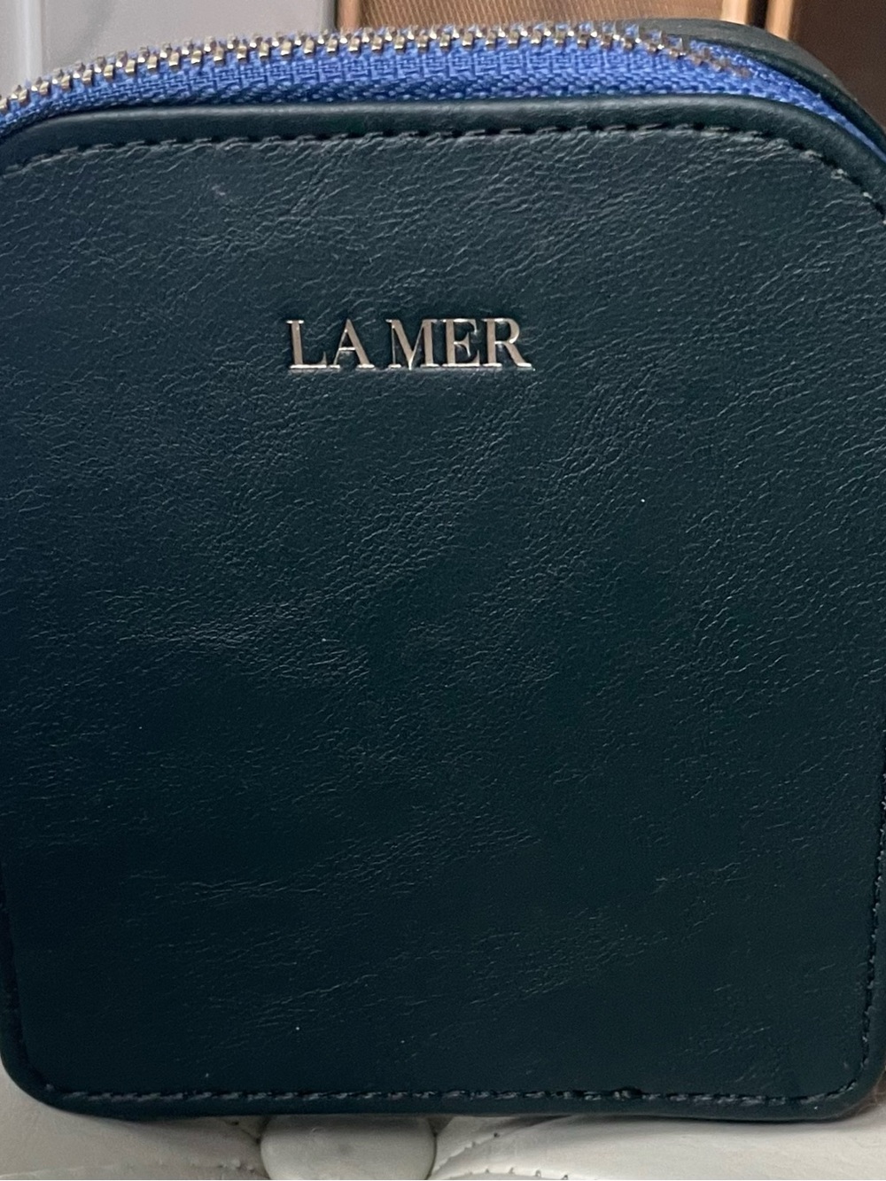 La Mer Leather Jewelry Pouch with Blue Zip